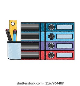 Folders and pencils in cup scribble