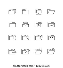 Folders related icons: thin vector icon set, black and white kit