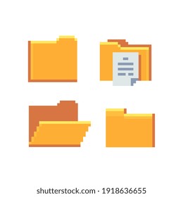 Folders set. Pixel art icon. Isolated vector illustration. Old school computer graphic style.