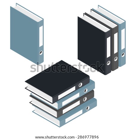 Folders and stack of folders isometric icons set vector graphic illustration