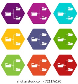 Folders structure icon set many color hexahedron isolated on white vector illustration