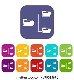Folders structure icons set vector illustration in flat style In colors red, blue, green and other