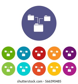 Folders structure set icons in different colors isolated on white background