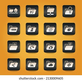 folders symbols on black buttons on yellow background