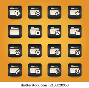 Folders symbols on black buttons on yellow background