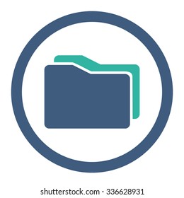 Folders vector icon. Style is bicolor flat rounded symbol, cobalt and cyan colors, rounded angles, white background.