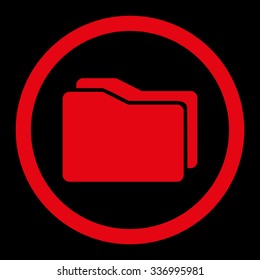 Folders vector icon. Style is flat rounded symbol, red color, rounded angles, black background.