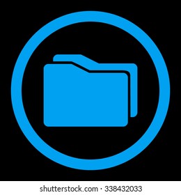 Folders vector icon. Style is flat rounded symbol, blue color, rounded angles, black background.