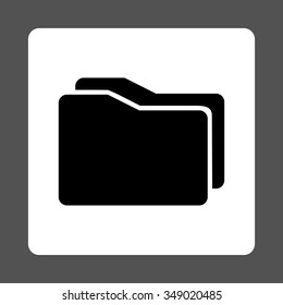 Folders vector icon. Style is flat rounded square button, black and white colors, gray background.