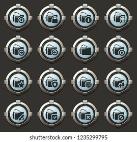 Folders vector icons in the stylish round buttons for mobile applications and web
