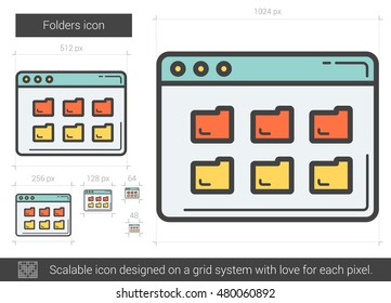 Folders vector line icon isolated on white background. Folders line icon for infographic, website or app. Scalable icon designed on a grid system.