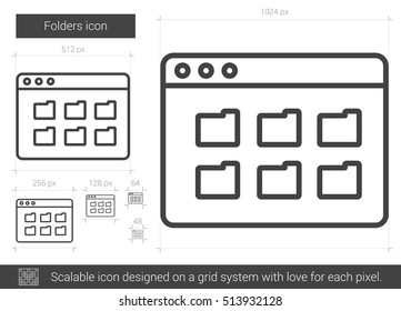 Folders Vector Line Icon Isolated On White Background. Folders Line Icon For Infographic, Website Or App. Scalable Icon Designed On A Grid System.