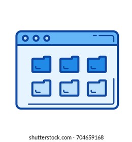 Icono de línea vectorial de carpetas aislado en fondo blanco. Icono de línea de carpetas para infografía, sitio web o aplicación. Icono azul diseñado en un sistema de cuadrícula.