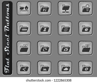 folders vector web icons on the flat steel buttons
