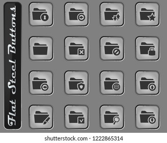 Folders vector web icons on the flat steel buttons