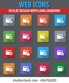 Folders web icons in flat design with long shadows