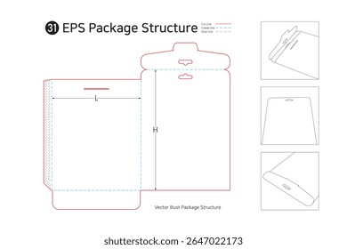 It is a folder-type package that can store thin products and hang them on a hook to sell. package Dieline. Box structure.  