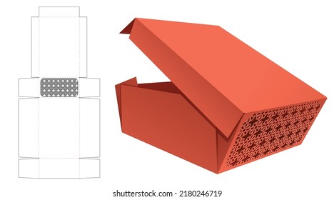 Folding Bakery Box With Stenciled Pattern Die Cut Template And 3D Mockup