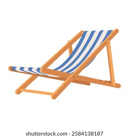 Folding beach chair with blue and white stripes. Hand drawn garden furniture.