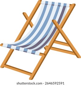 Folding beach chair for sea. Summer vacation by the sea. Hand drawn vector illustration.	
