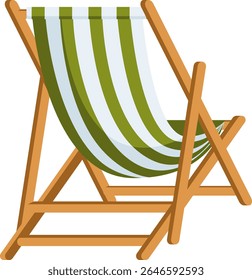 Folding beach chair for sea. Summer vacation by the sea. Hand drawn vector illustration.	