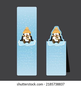 Folding bookmark with a penguin sitting on the ice.