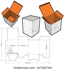 Folding Box 215 flute EB (Internal measurement 25 x 25 + 33cm) and Die-cut Pattern. The .eps file is full scale and fully functional. Prepared for real cardboard production.