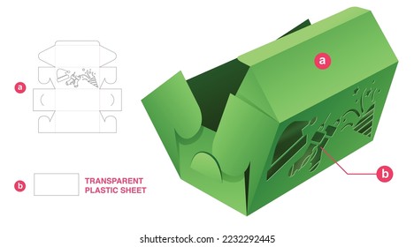 Folding box with Christmas window and transparent plastic sheet die cut template