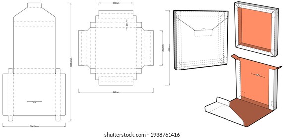 Folding Box and Die-cut Pattern. (Internal measurement 20x20x3cm). The .eps file is full scale and fully functional. Prepared for real cardboard production.