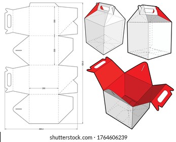 Folding Box With Handle (Internal measurement 20 x 20 + 20xcm) and Die-cut Pattern. The .eps file is full scale and fully functional. Prepared for real cardboard production.