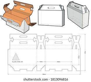 Folding Box With Handle (Internal measurement 35.5x11x21cm) and Die-cut Pattern. The .eps file is full scale and fully functional. Prepared for real cardboard production.