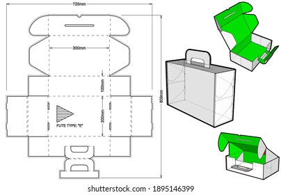 Folding Box With Handle (Internal measurement 30x20x10cm) and Die-cut Pattern. Ease of assembly, no need for glue. The .eps file is full scale and fully functional. Prepared for real cardboard product
