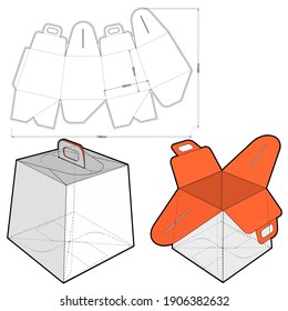 Folding Box With Handle (Internal measurement 19x19x18cm) and Die-cut Pattern. The .eps file is full scale and fully functional. Prepared for real cardboard production.