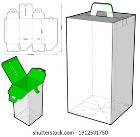 Folding Box With Handle (Internal measurement 10x10x20cm) and Die-cut Pattern. The .eps file is full scale and fully functional. Prepared for real cardboard production.