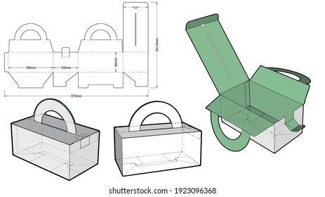 Folding Box With Handle (Internal measurement 18x10x8cm) and Die-cut Pattern. The .eps file is full scale and fully functional. Prepared for real cardboard production.