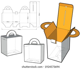 Caja plegable con manija (medida interna de 15x10x15cm) y patrón de corte por mugre. El archivo .eps es de escala completa y totalmente funcional. Preparado para la producción real de cartón.