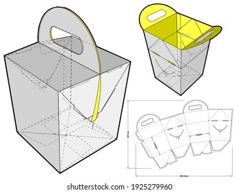 Folding Box With Handle (Internal measurement 10x10x10cm) and Die-cut Pattern. The .eps file is full scale and fully functional. Prepared for real cardboard production.
