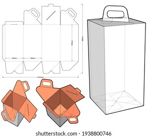 Folding Box With Handle (Internal measurement 15x15x30cm) and Die-cut Pattern. The .eps file is full scale and fully functional. Prepared for real cardboard production.