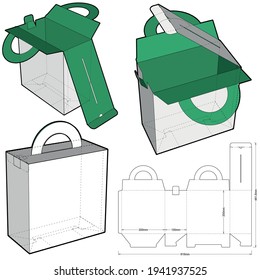 Folding Box With Handle (Internal measurement 20x10x20cm) and Die-cut Pattern. The .eps file is full scale and fully functional. Prepared for real cardboard production.