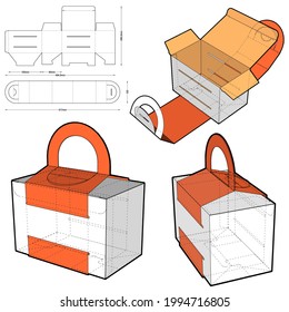 Folding Box With Handle (Internal measurement 10x9x10cm) and Die-cut Pattern. The .eps file is full scale and fully functional. Prepared for real cardboard production.