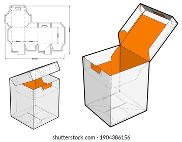 Folding Box (Internal measurement 8x8x10 cm) and Die-cut Pattern. EPS file is fully scalable. Prepared for real cardboard production.