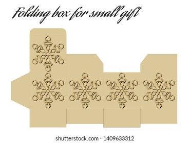Folding box for small gift, gold design with embossed geometric ornaments, 3d geometric motifs