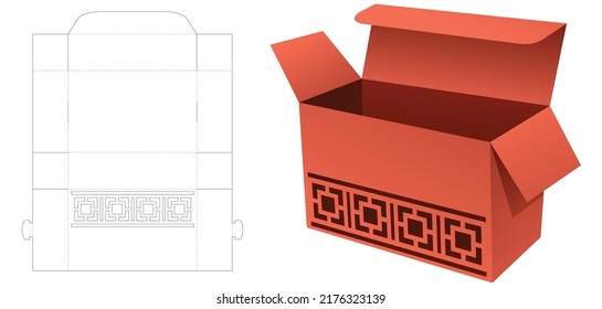 Folding box with stenciled Chinese pattern die cut template