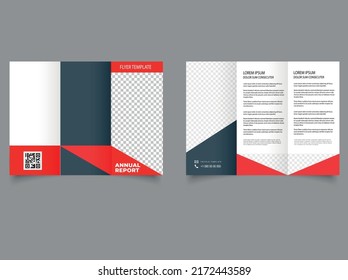 Folding brochure with red triangles. Brochure design, brochure template, creative trifold, trend brochure