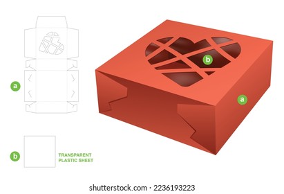 folding cake box with stenciled heart on top die cut template and 3D mockup