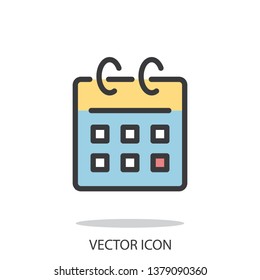 folding calendar icon, line sign on white background - editable stroke vector illustration eps10