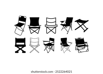 Folding and camping chairs vector icon set. Vector illustration design.