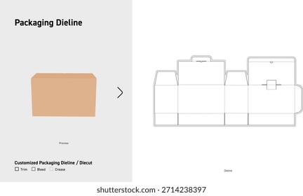Modelo de Dieline de embalagem de caixa de papelão dobrável