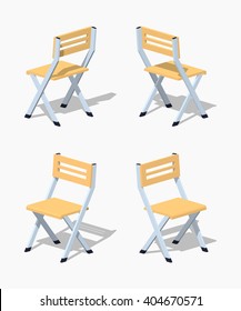 Folding chair. 3D lowpoly isometric vector illustration. The set of objects isolated against the white background and shown from different sides