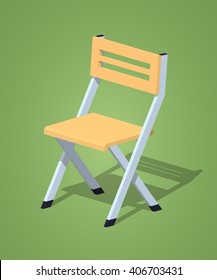 Folding chair against the green background. 3D lowpoly isometric vector illustration